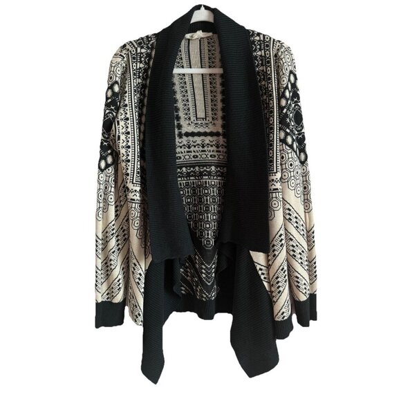 Anthropologie Staring At Stars Waterfall Cardigan Sweater Aztec Black Cream Sz L - Picture 1 of 13
